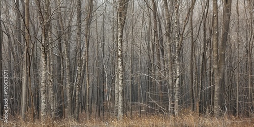Wallpaper Mural A serene forest landscape showcasing tall, bare trees surrounded by dry grass and muted tones, perfect for nature-themed projects. Torontodigital.ca