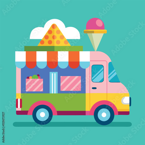 Colorful Ice cream truck illustration for social media design and print design