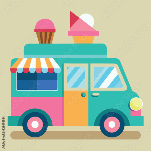 Colorful Ice cream truck illustration for social media design and print design