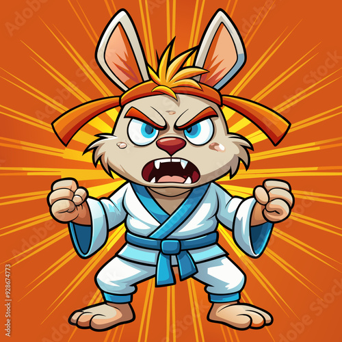 rabbit cartoon karate illustration 