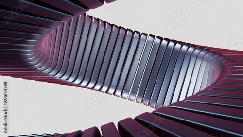 Immerse yourself in a swirling, tentacle-like structure made of silver metallic plates with red highlights. Perfect for tech sites, this 3D background offers a flow-like design with space for text.