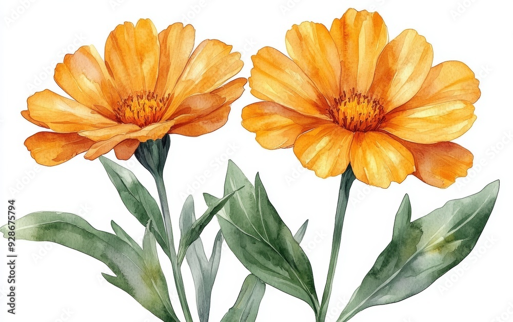 Bright, vibrant orange flowers with lush green leaves, perfect for adding a touch of nature to any project or design. Bright, vibrant orange flowers with lush green leaves, perfect for adding a touch of nature to any project or design.
