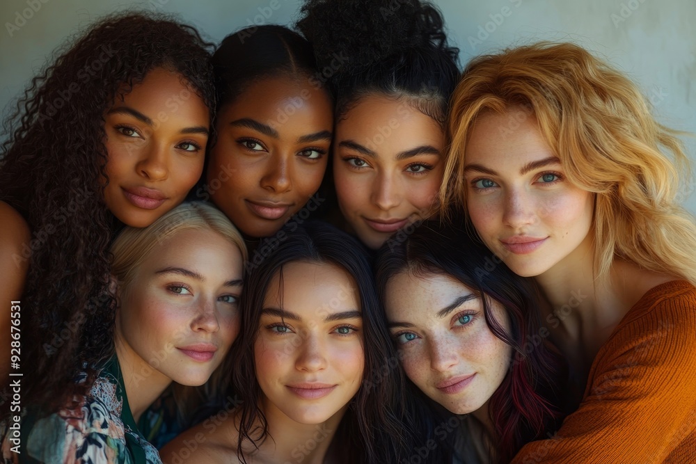 Beauty and unity, this diverse group of beautiful women of all skin tones and races together posing in the skin care ad campaign. A multiracial diverse group of women, inclusivity body, Generative AI Beauty and unity, this diverse group of beautiful women of all skin tones and races together posing in the skin care ad campaign. A multiracial diverse group of women, inclusivity body, Generative AI