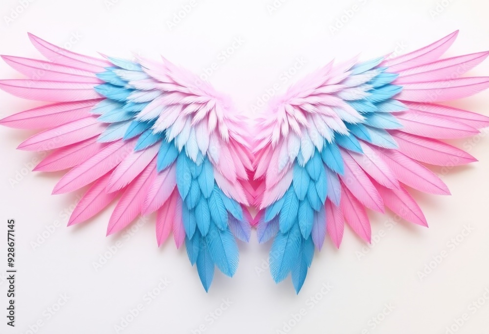 Pastel gradient wings in pink and blue, featuring detailed feather design Pastel gradient wings in pink and blue, featuring detailed feather design