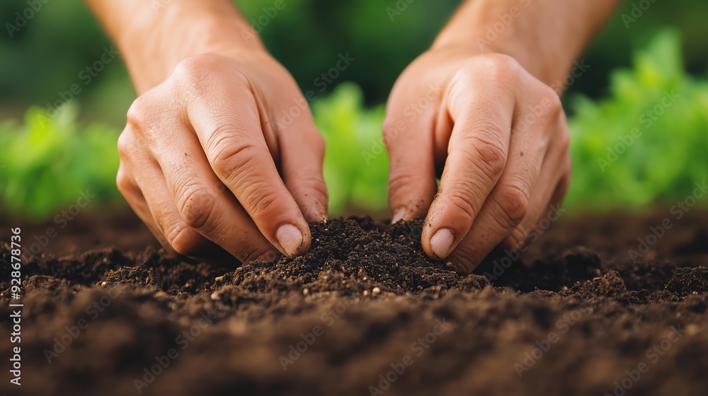 Close-up of hands planting seeds in fertile soil, emphasizing the connection between humans and nature. Ideal for concepts of growth, nurturing, and environmental stewardship. Close-up of hands planting seeds in fertile soil, emphasizing the connection between humans and nature. Ideal for concepts of growth, nurturing, and environmental stewardship.