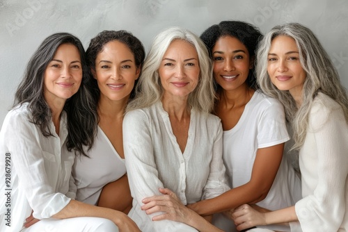 Beauty image of a group of women with different age, skin and body, Generative AI