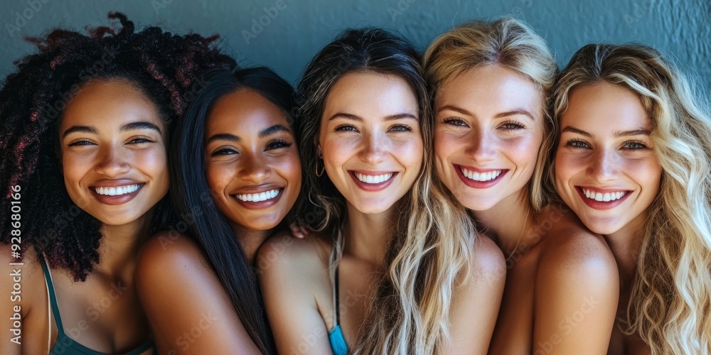 Obraz premium Happy diverse women enjoying smooth skin, Generative AI