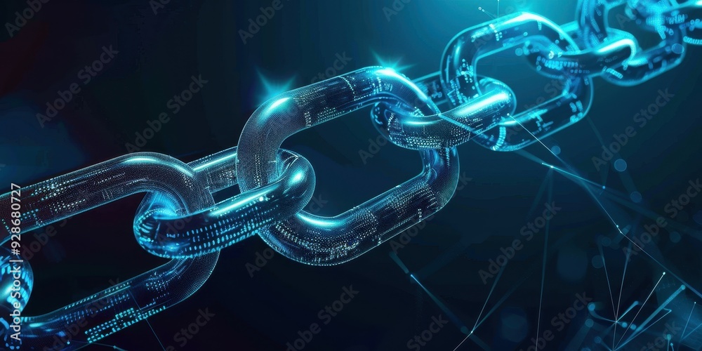Close-up of a shiny, futuristic chain link showcasing a digital design, symbolizing connectivity and strength in technology. Close-up of a shiny, futuristic chain link showcasing a digital design, symbolizing connectivity and strength in technology.