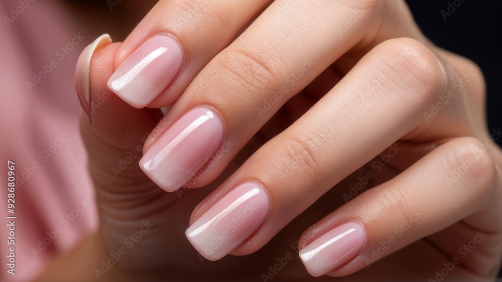 Photorealistic image showing a woman's hand with a delicate pink quality manicure, photo to advertise manicure and pedicure services, AI generated Photorealistic image showing a woman's hand with a delicate pink quality manicure, photo to advertise manicure and pedicure services, AI generated