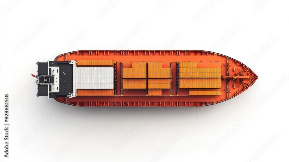 Container ship top-down view, maritime logistics, detailed and accurate, isolated on white background Container ship top-down view, maritime logistics, detailed and accurate, isolated on white background