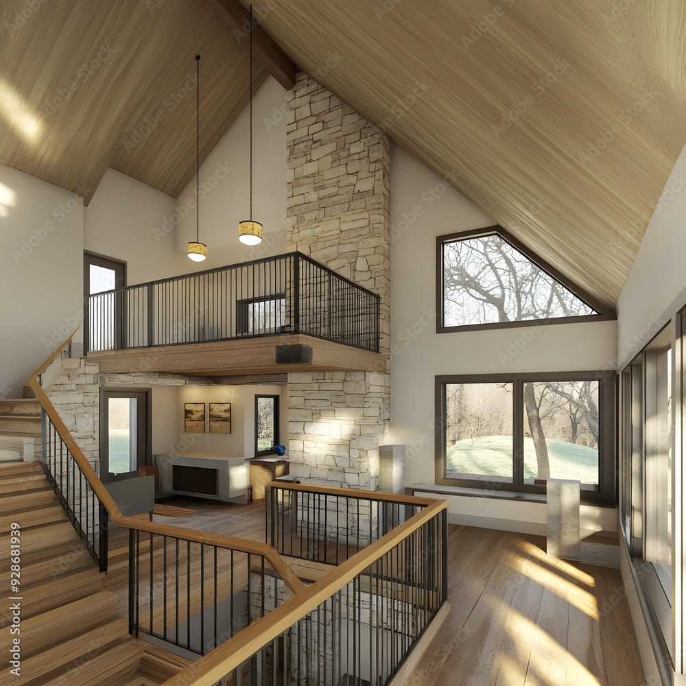 Modern Open Concept Home With Stone Fireplace Modern Open Concept Home With Stone Fireplace