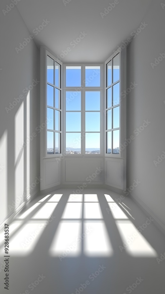 White Room With Window View And Sunbeams White Room With Window View And Sunbeams