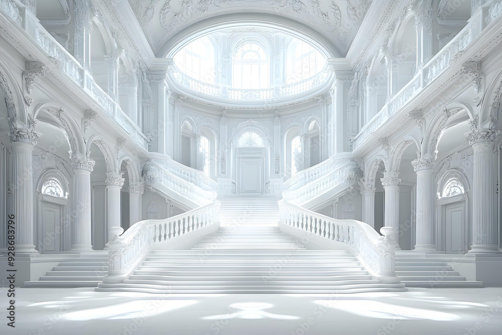 Fototapeta premium White Marble Grand Staircase Interior Architecture Design