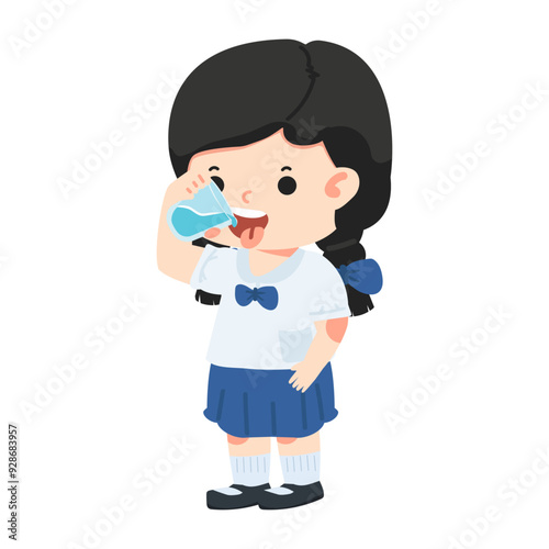 Cartoon kid girl Of Drinking Water