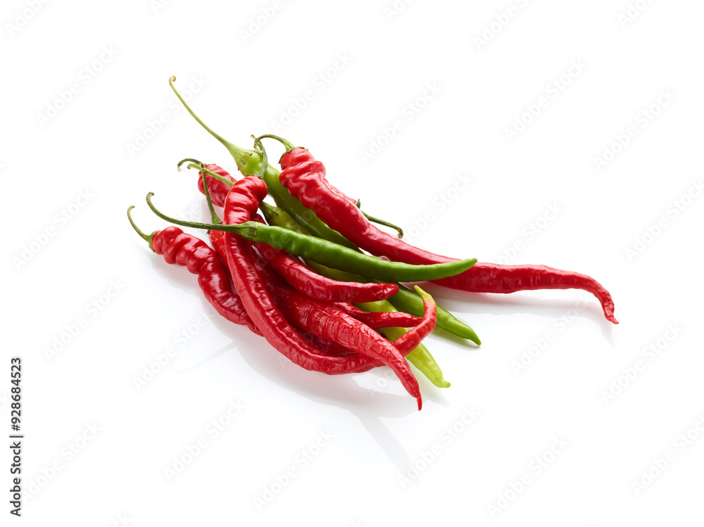 Green and red chili pepper isolated on white background Green and red chili pepper isolated on white background