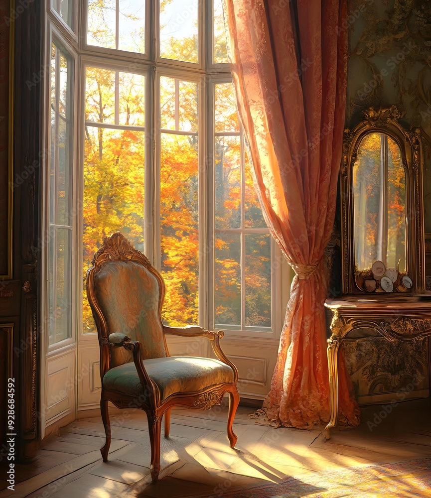 Fototapeta premium Autumn View Through a Window in a French Chateau
