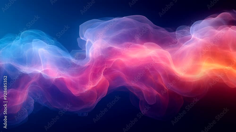 Flowing pink and blue light waves blending smoothly in a dark space. Abstract visual effect concept. Seamless looping time-lapse video background.