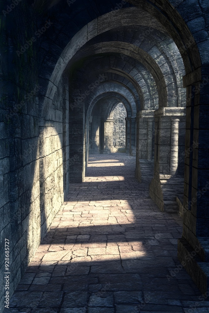 Fototapeta premium Stone Archway Pathway Inside Ancient Building