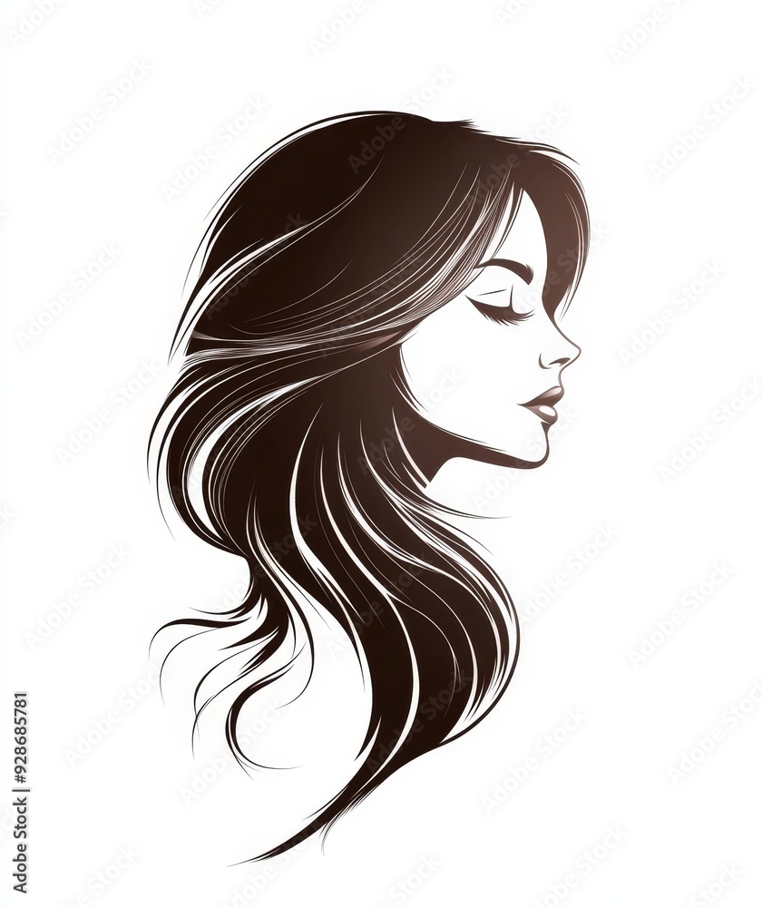 women long hair style icon, logo women face on white background, Generative AI women long hair style icon, logo women face on white background, Generative AI