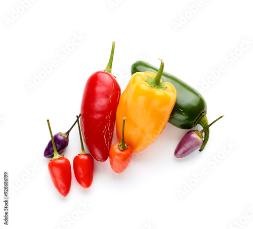 sweet, chili and bell peppers isolated on white background