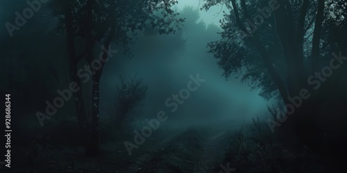 Mysterious fog envelops a serene forest, creating an eerie yet captivating atmosphere perfect for storytelling and exploration.