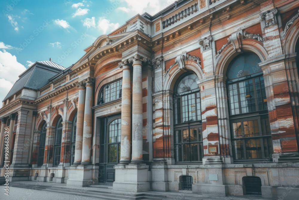 Naklejka premium A large building with many windows and columns