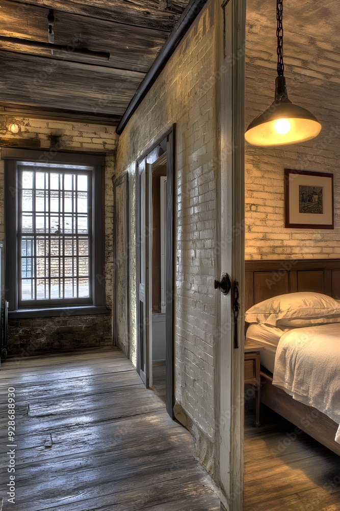 Fototapeta premium Rustic Interior Design with Wooden Floor and Brick Walls