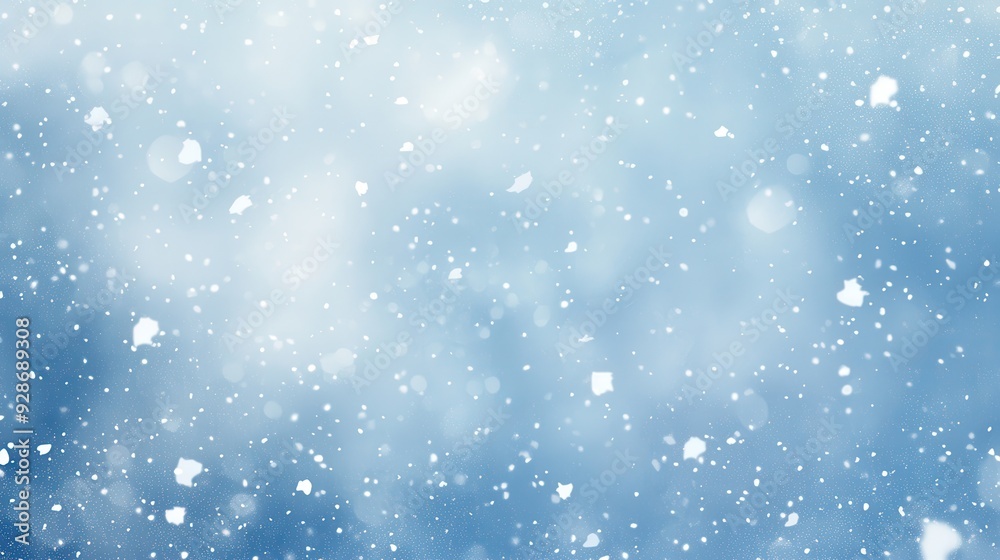 Fototapeta premium A serene winter scene with softly falling snowflakes against a blue background.