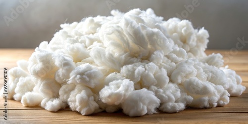 Fluffy White Cotton Balls on Wooden Surface, cotton, fiber, texture, soft photo