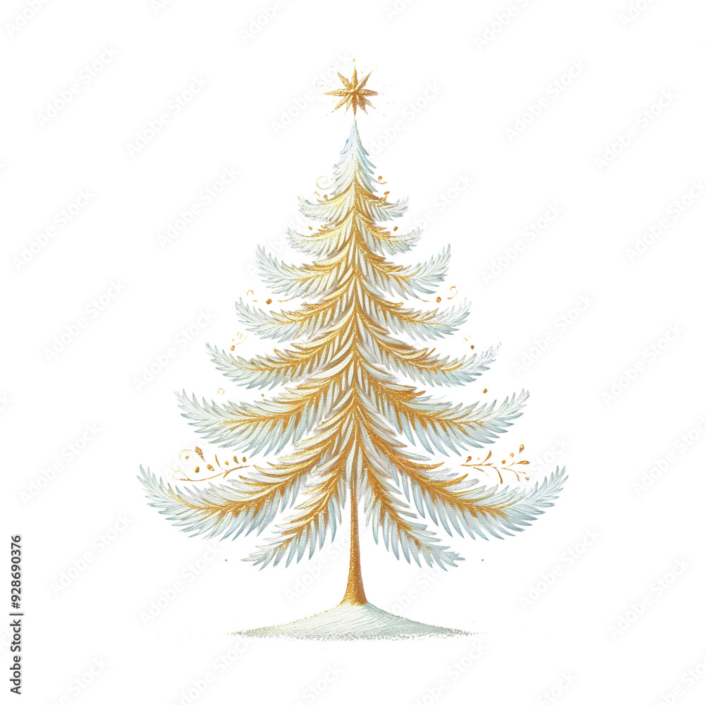 Obraz premium Christmas tree gold png transparent background, golden Xmas tree