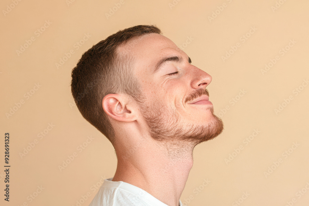 Obraz premium A close up of a man's face with his eyes closed