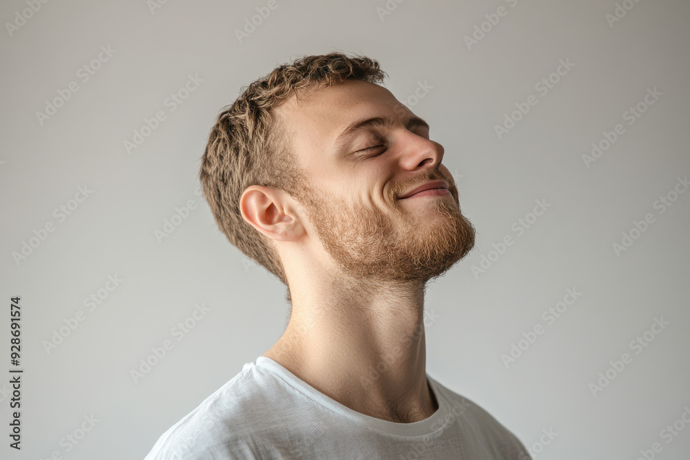Obraz premium A close up of a man's face with his eyes closed
