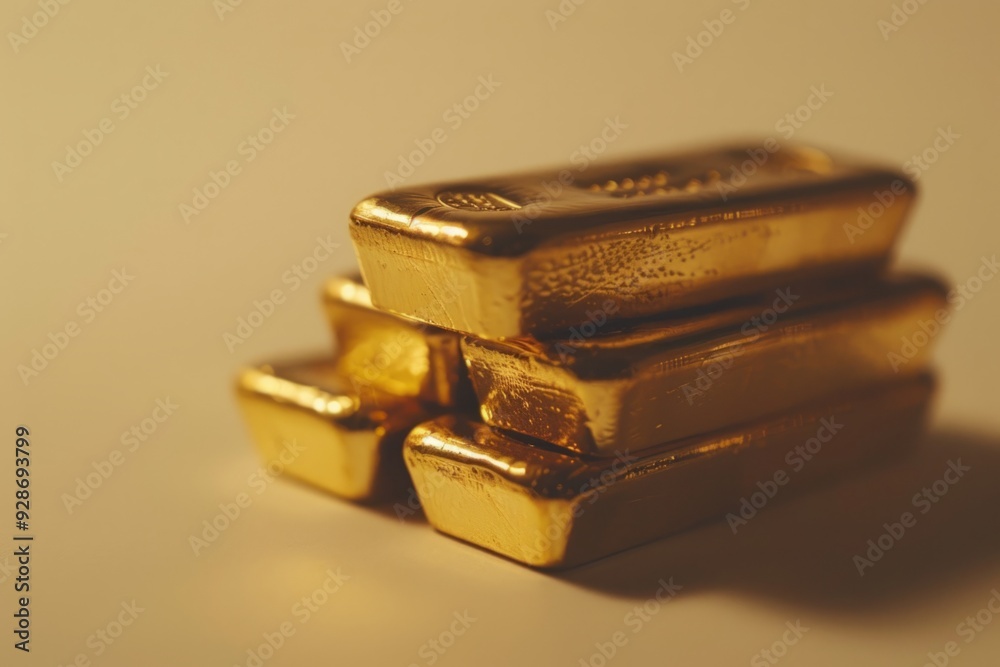 Shiny gold bars stacked neatly. They represent wealth and prosperity. The luxurious texture conveys opulence. Perfect for financial themes. Generative AI Shiny gold bars stacked neatly. They represent wealth and prosperity. The luxurious texture conveys opulence. Perfect for financial themes. Generative AI