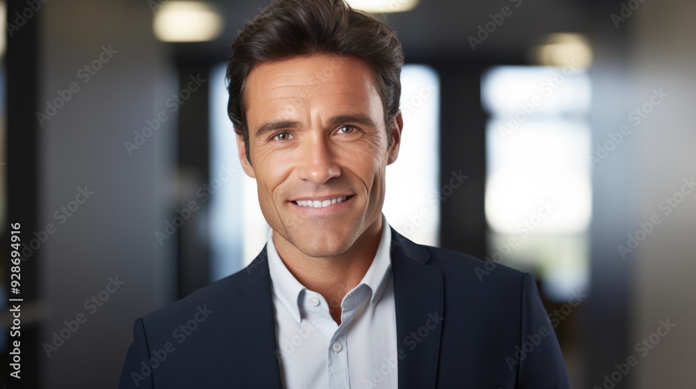 A charismatic male executive smiling warmly A charismatic male executive smiling warmly