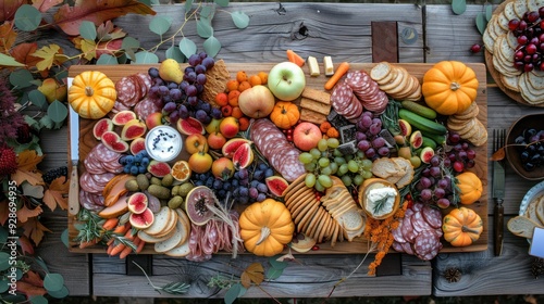 Autumnal Feast: A Bountiful Charcuterie Board with Fruit and Bread