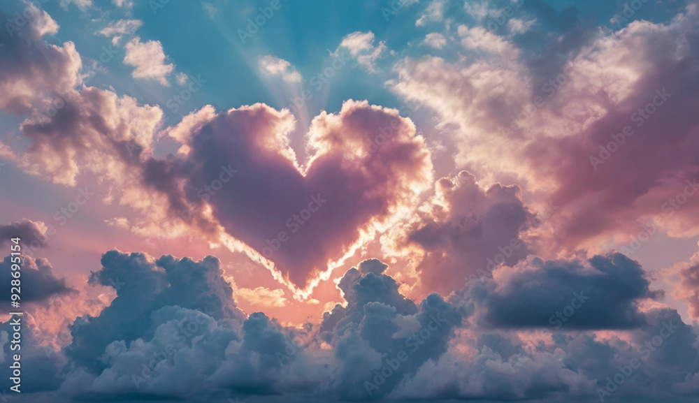 Clouds in the sky in the shape of a heart with pastel colors. Love concept. Valentine's Day hearts, beautiful colorful clouds in the background. Clouds in the sky in the shape of a heart with pastel colors. Love concept. Valentine's Day hearts, beautiful colorful clouds in the background.