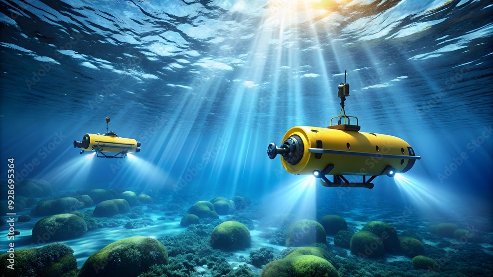 Autonomous underwater drones exploring ocean depths , underwater, drones, exploration, technology Autonomous underwater drones exploring ocean depths , underwater, drones, exploration, technology