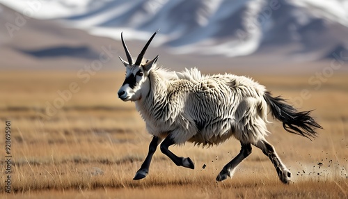 Wild Tibetan antelope running freely in the Tibetan wilderness photo