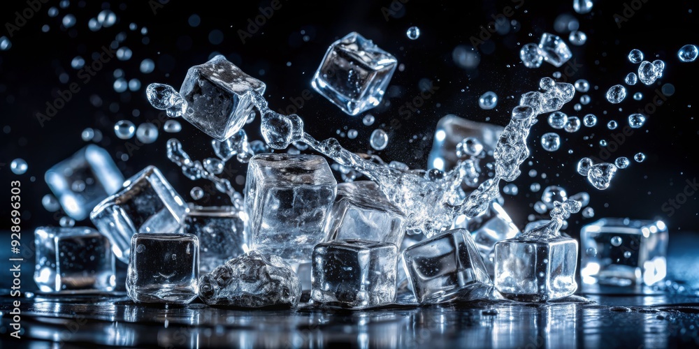 Ice Cubes Splashing in the Dark, Macro Photography, Water, Ice, Freeze, Ice Cube, Splashing Water Ice Cubes Splashing in the Dark, Macro Photography, Water, Ice, Freeze, Ice Cube, Splashing Water