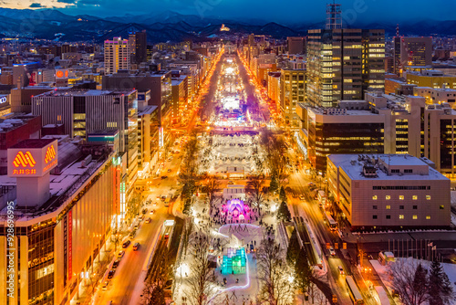 Obraz na płótnie Japan - February 4, 2024 : Illumination of Odori park in Sapporo snow festival 2