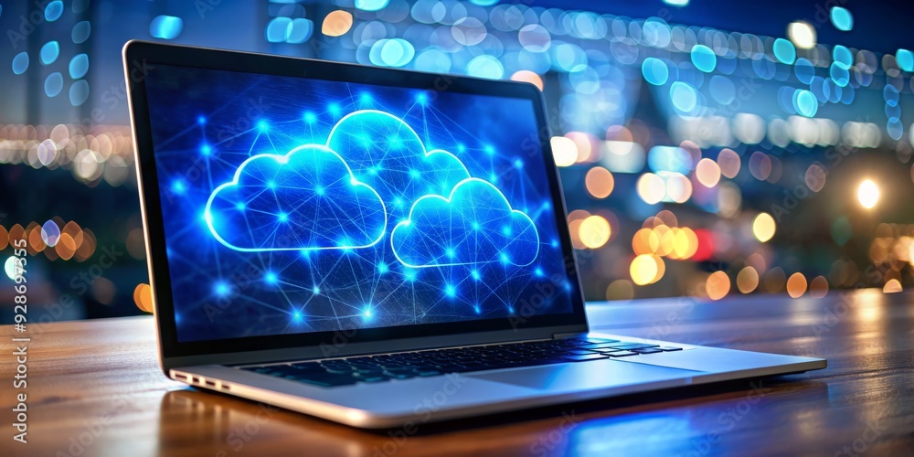 Laptop with Cloud Computing Concept, Digital Technology, Network, Data Storage, Cloud Network Laptop with Cloud Computing Concept, Digital Technology, Network, Data Storage, Cloud Network