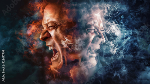 Multiple Exposures of Man Expressing Intense Anger