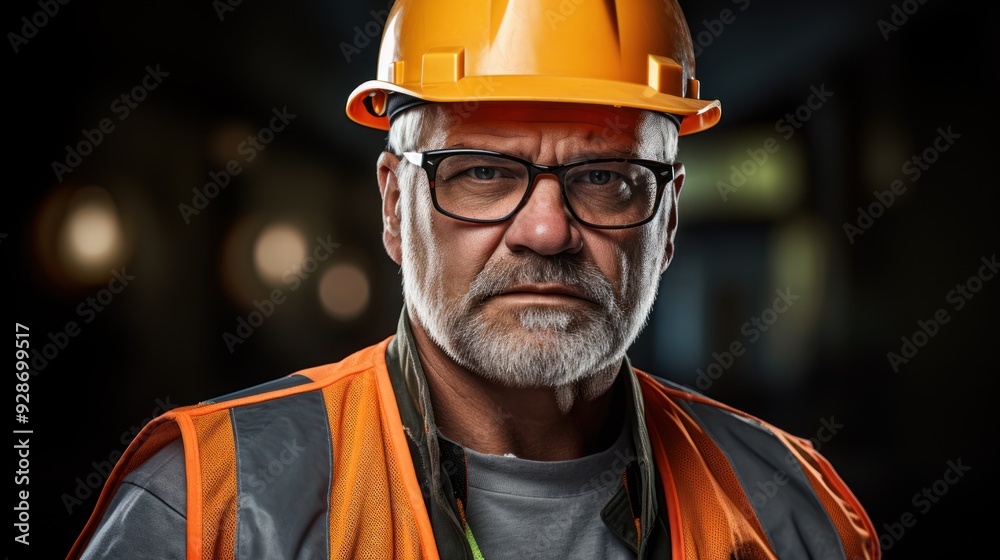 A mature construction worker with a robust build 