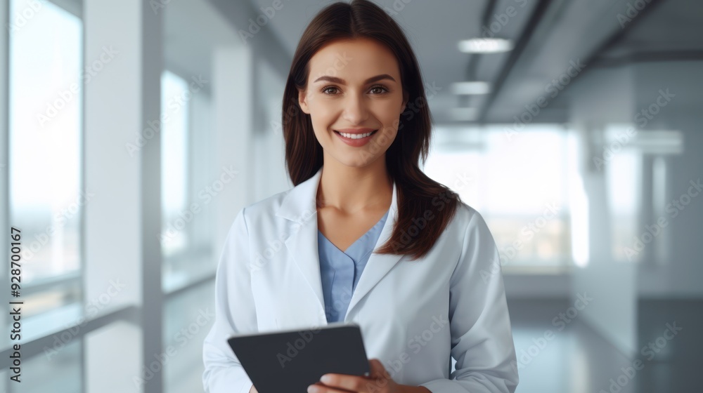 A portrait of a cheerful female doctor, looking directly at the camera A portrait of a cheerful female doctor, looking directly at the camera