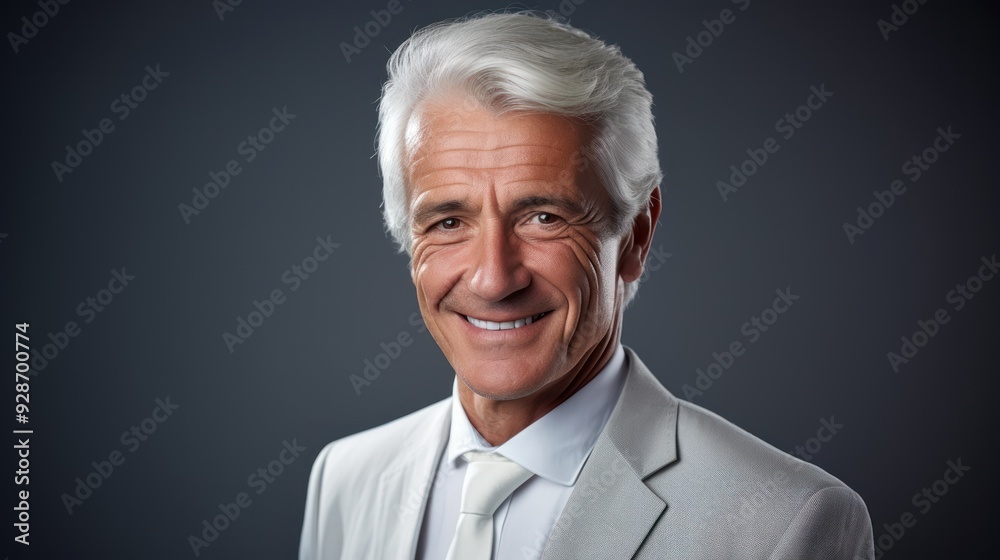 A senior man with silver hair confidently smiling A senior man with silver hair confidently smiling
