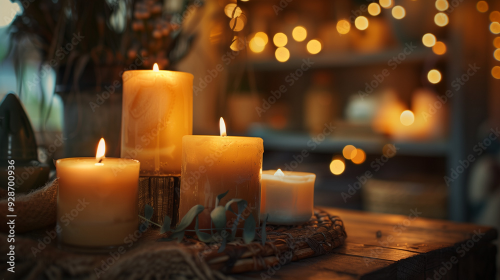 Cozy Candlelit Ambiance with Warm Glow and Soft Bokeh in Rustic Setting Cozy Candlelit Ambiance with Warm Glow and Soft Bokeh in Rustic Setting