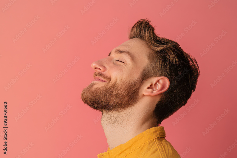 Obraz premium A close up of a man's face with his eyes closed