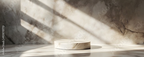 Marble Platform in Sunlit Room with Shadows