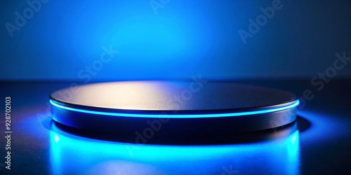 Neon Blue Glowing Ring on Dark Background, Product Display, Futuristic Minimalism, 3D Render, Abstract , blue, glow