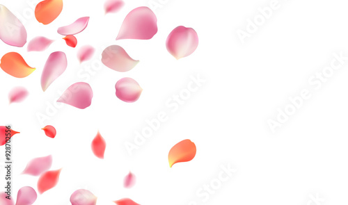 Rose petals or sakura flying petals, romantic background with realistic pink cherry flower petals flow or falling motion. Love, romance, floral spring season